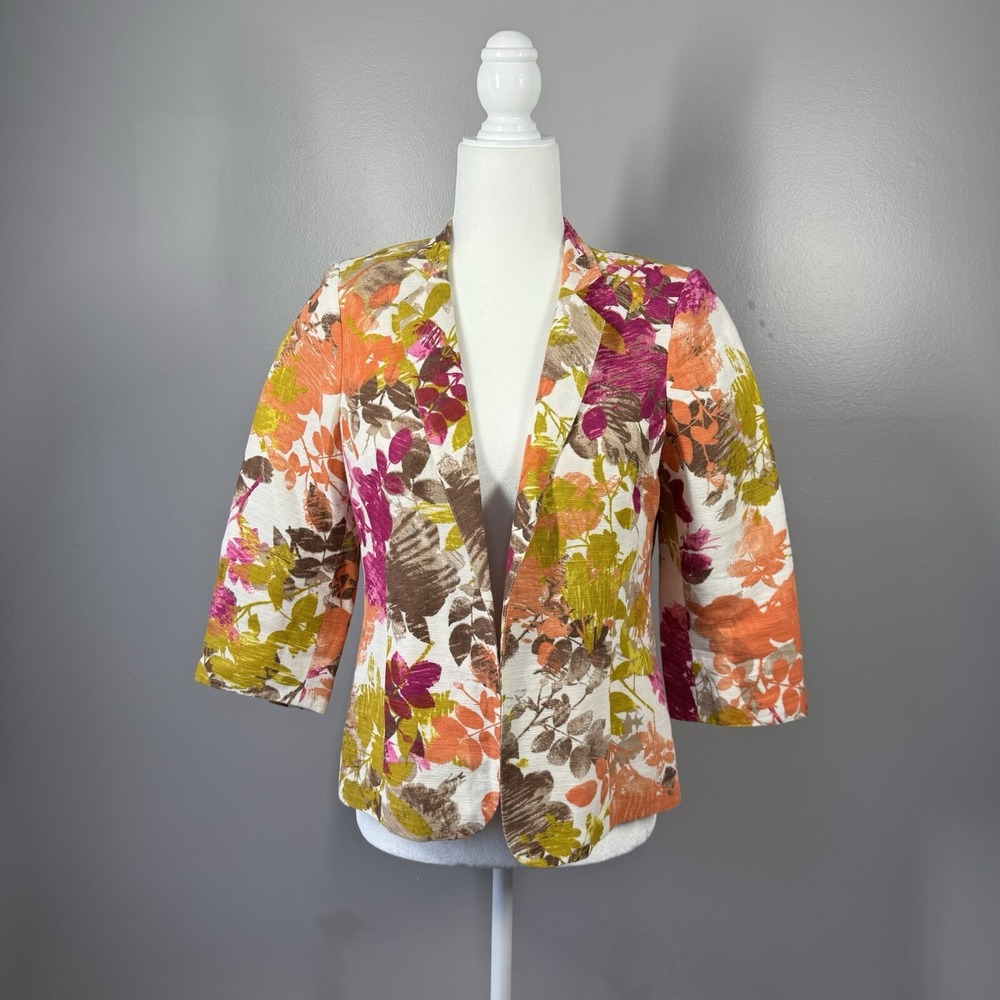 Pendleton Womens Linen Open Floral Blazer Jacket Size Small Stunning‎
